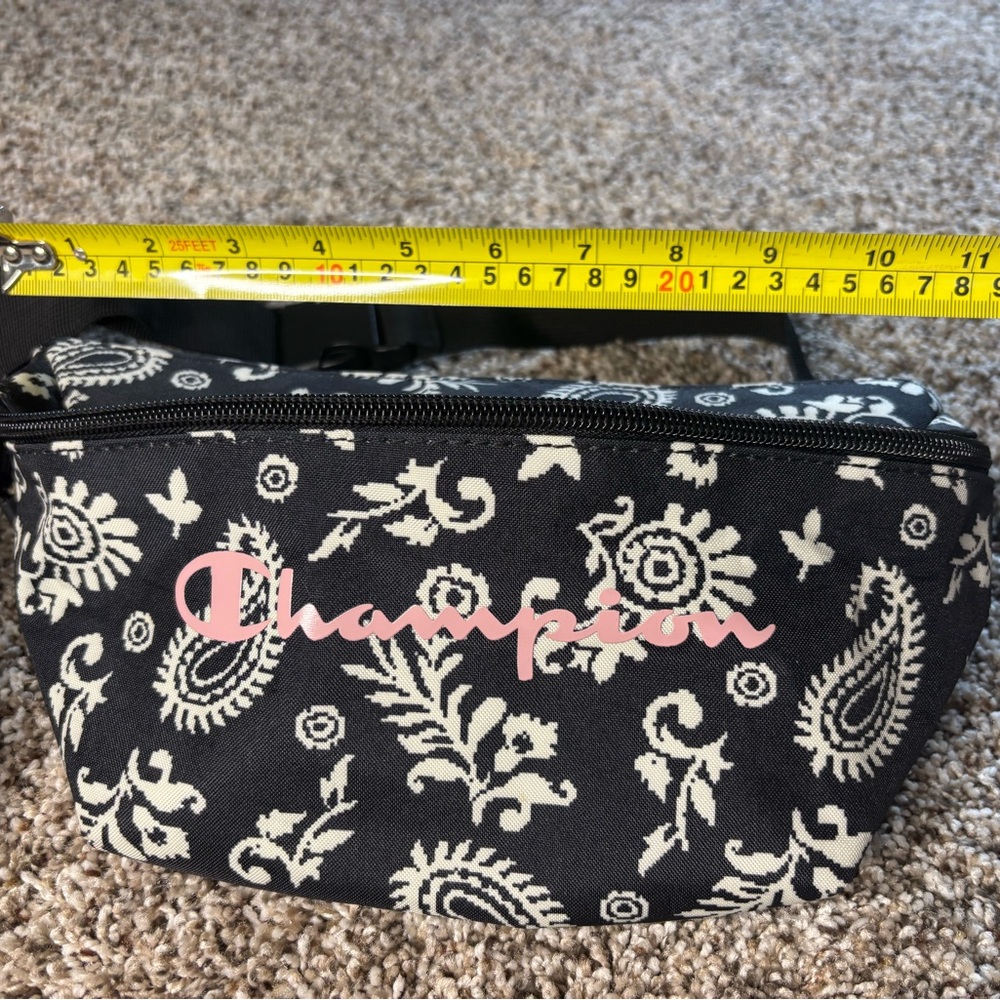 Champion Black Paisley Mini Waist Bag with Pink Logo